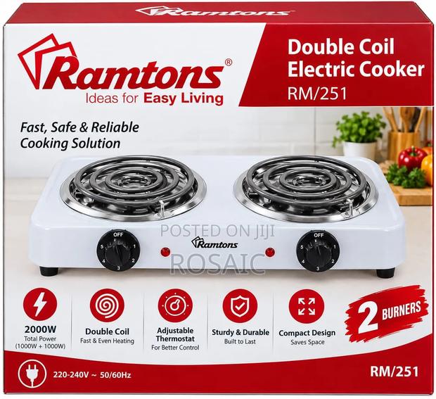 Ramtons RM/253 - Double Spiral Plate Cooker - White. (1YR WRTY)