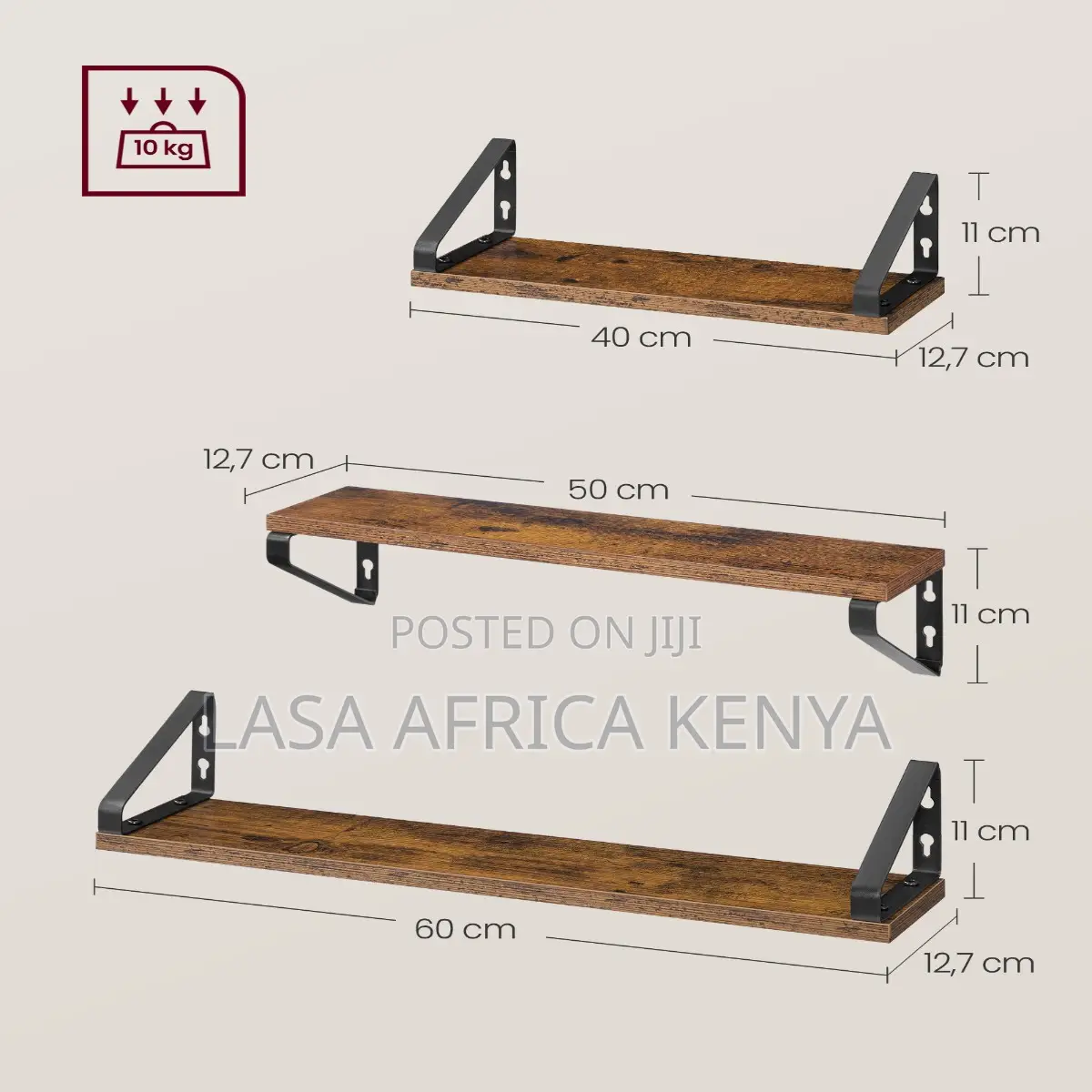 Wall-Mounted Shelf Set of 3 - Rustic Brown