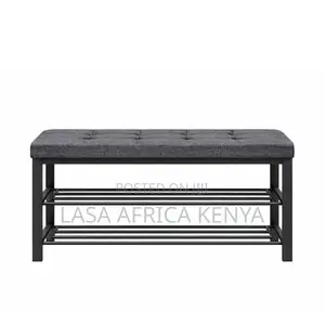 Padded Shoe Storage Bench - Dark Grey and Black