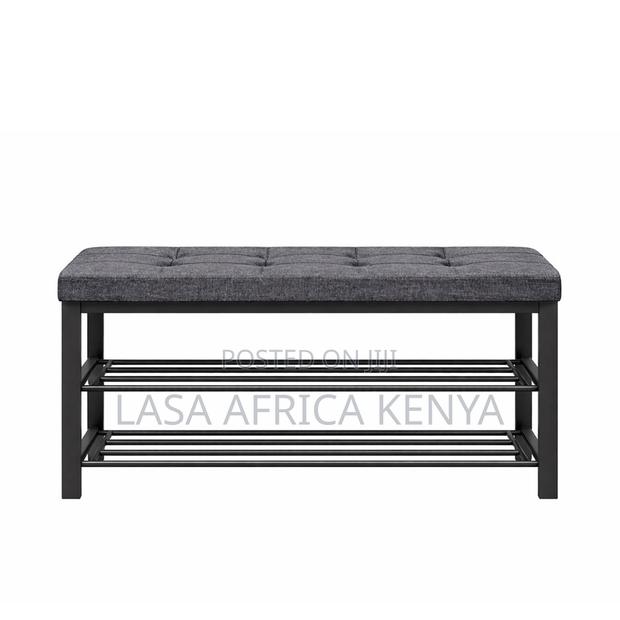 Padded Shoe Storage Bench - Dark Grey and Black