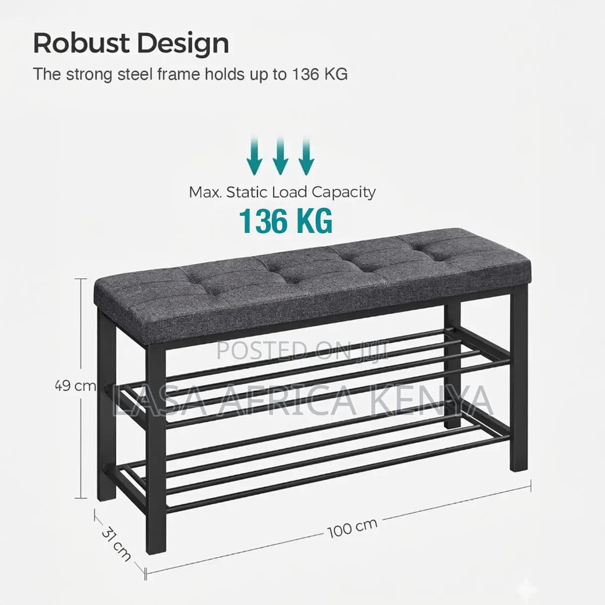 Padded Shoe Storage Bench - Dark Grey and Black
