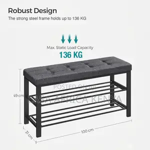 Padded Shoe Storage Bench - Dark Grey and Black