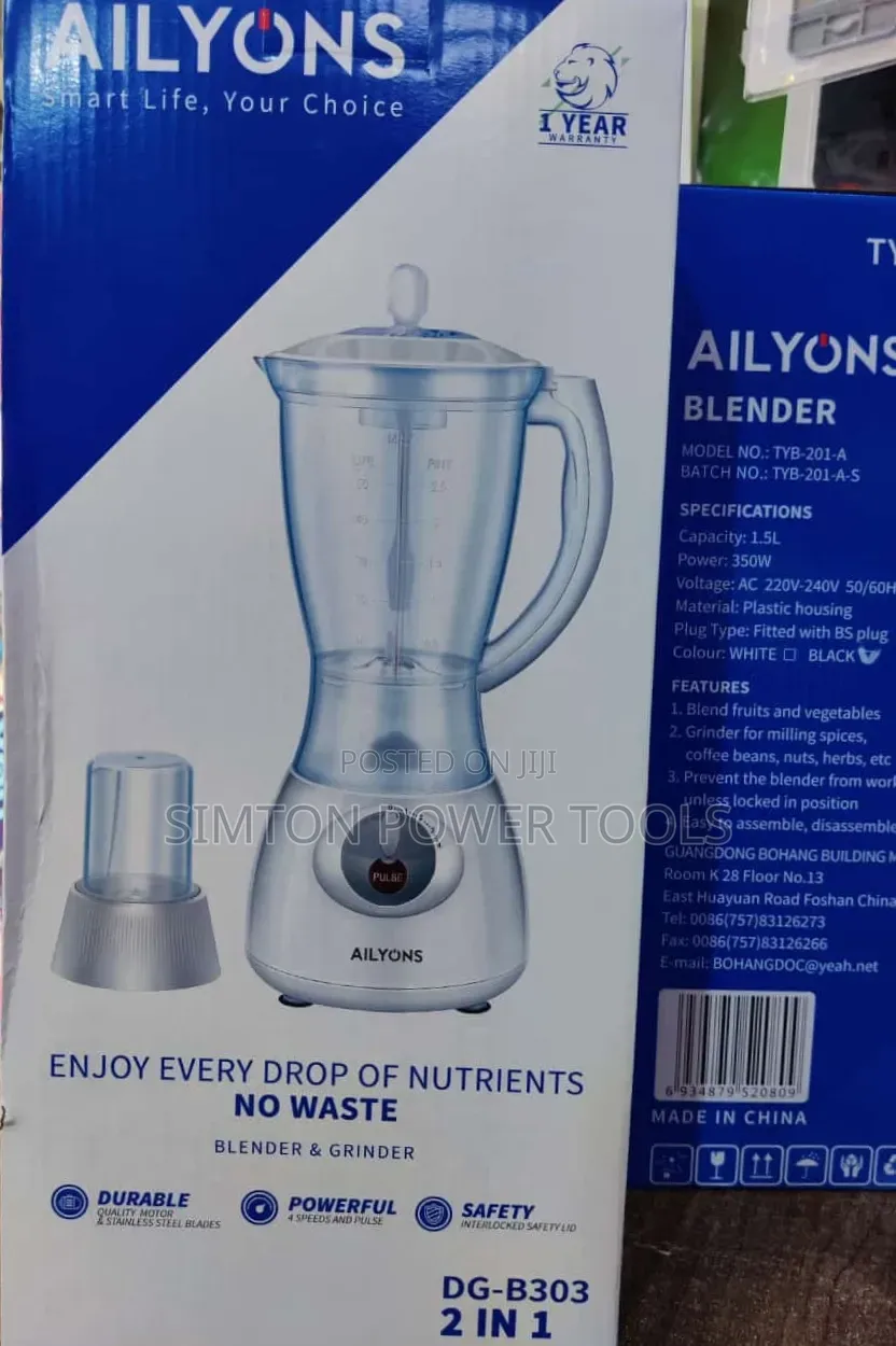 AILYONS TYB-201-A-S 2-in-1 Blender & Grinder.