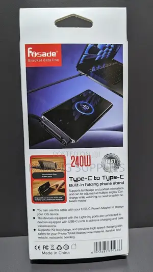 Braided Nylon Type-C Cable With Built-in Folding Phone Stand