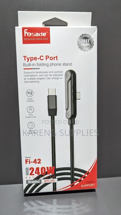 Braided Nylon Type-C Cable With Built-in Folding Phone Stand