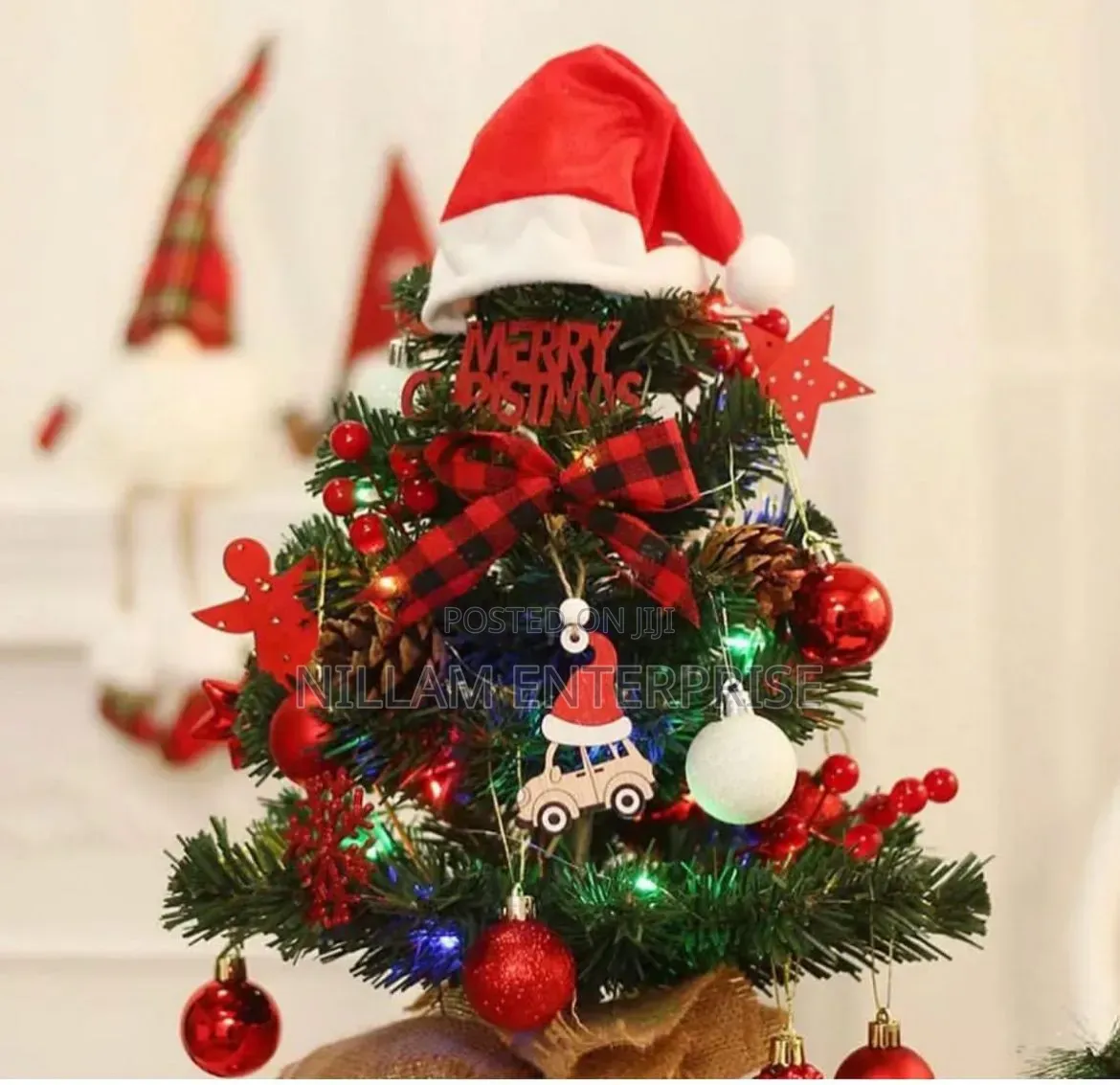Table Top Potted Christmas Tree With Inbuilt Lights and Decorations