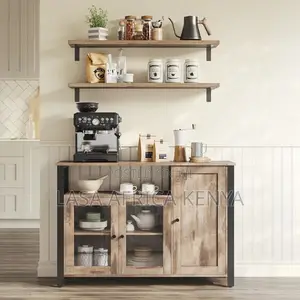 3-Door Sideboard With Open Shelf - Light Wood and Black