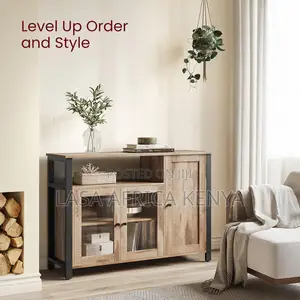 3-Door Sideboard With Open Shelf - Light Wood and Black