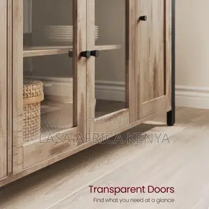 3-Door Sideboard With Open Shelf - Light Wood and Black