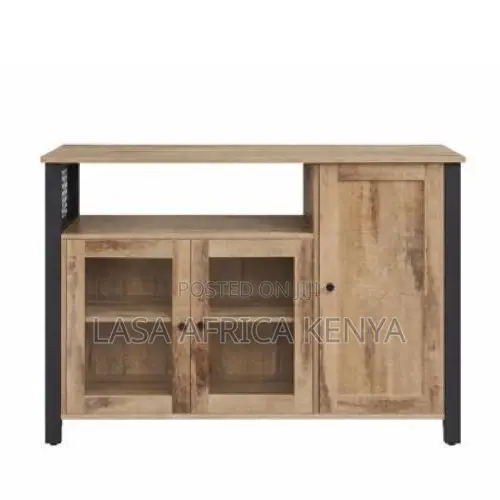 3-Door Sideboard With Open Shelf - Light Wood and Black