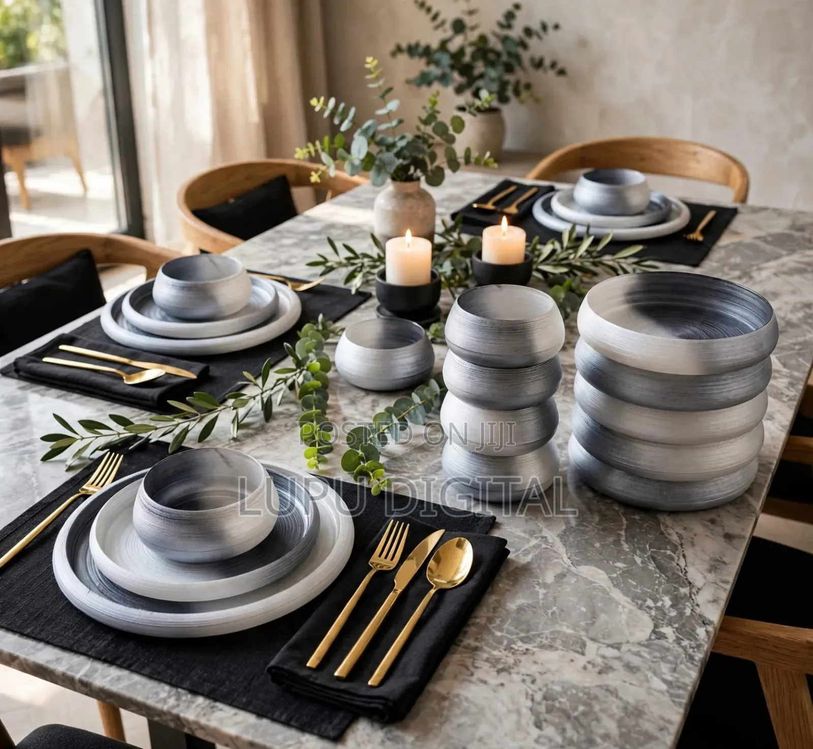 Smoky Grey Swirl Dinner Set