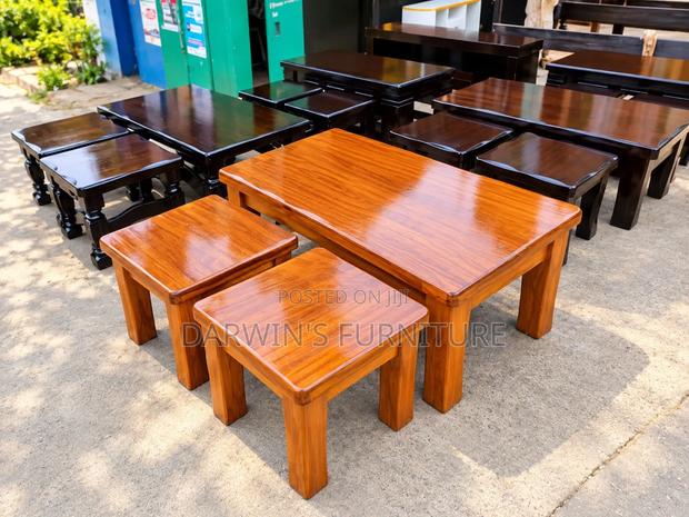 Pure Mahogany Table and Stools New - thumbnail 2