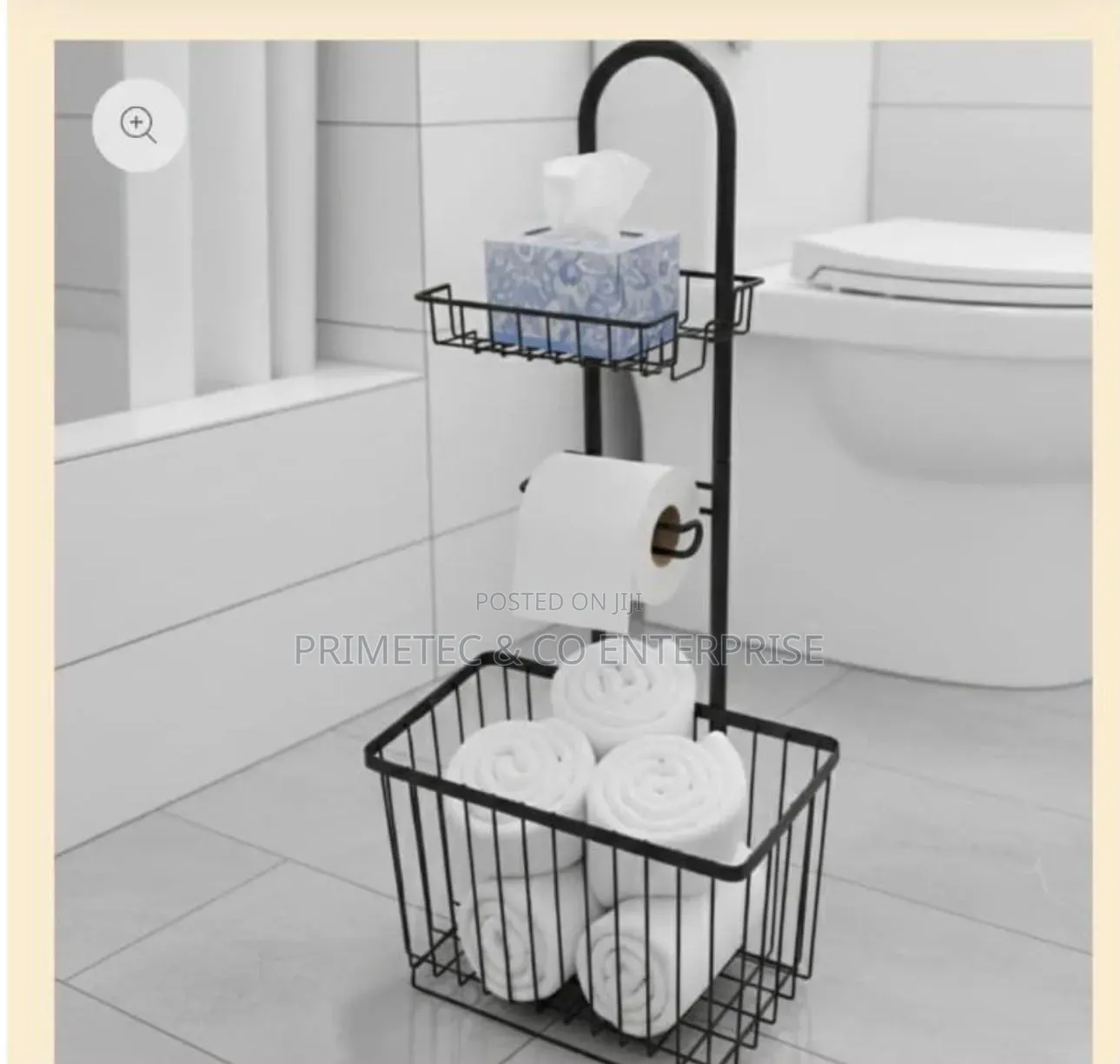 Free Standing Metallic Tissue/Toiletries Organizer.