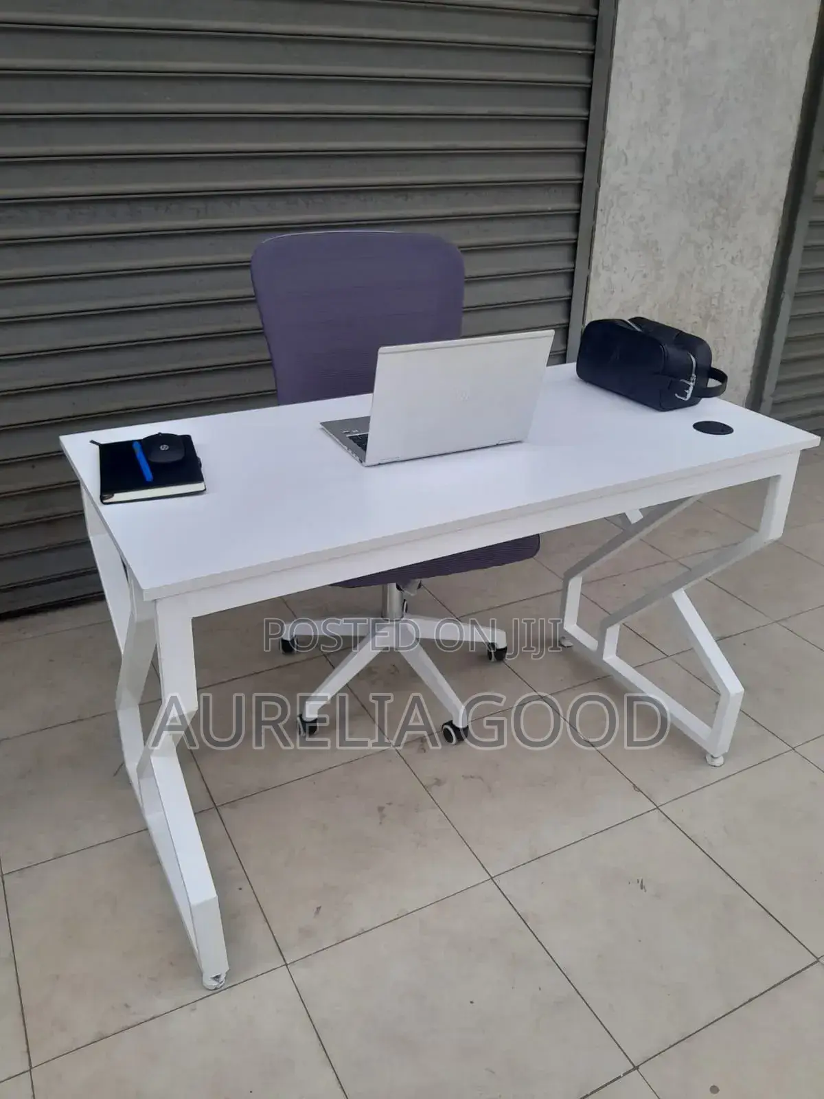 Metallic Office Desk With White MDF Top