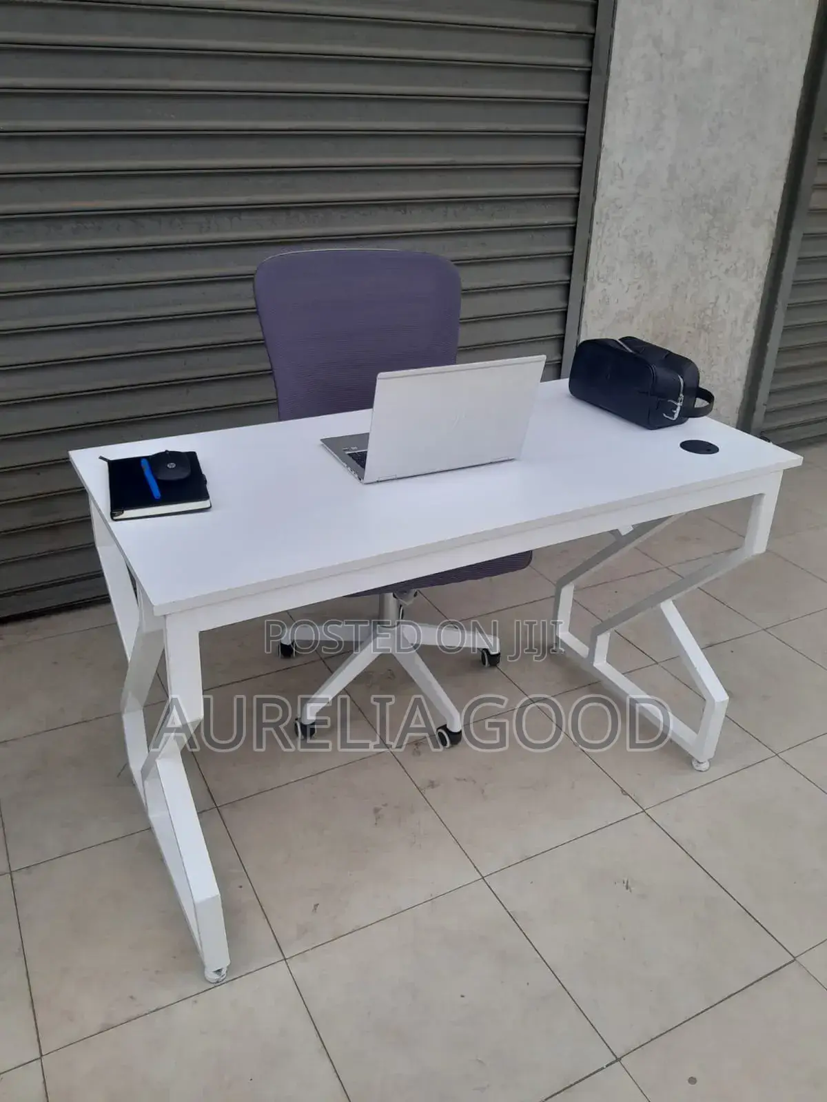 Metallic Office Desk With White MDF Top