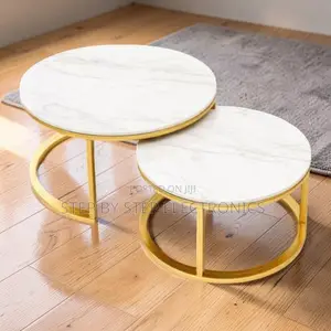 Quality Finish Marble Nesting Coffee Table Set With Gold Metal Frame
