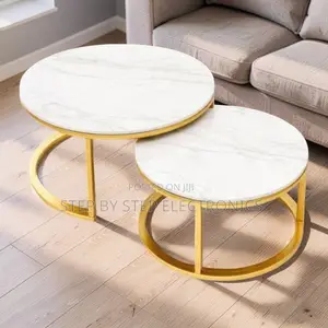 Quality Finish Marble Nesting Coffee Table Set With Gold Metal Frame