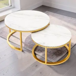 Decorative Table Marble Nesting Coffee Table Set With Gold Metal Frame