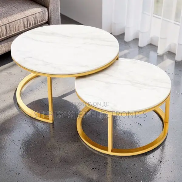 Decorative Table Marble Nesting Coffee Table Set With Gold Metal Frame