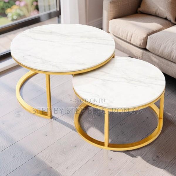 Compact Storage Marble Nesting Coffee Table Set With Gold Metal Frame - main view
