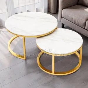 Gold Metal Frame Designer Furniture Marble Nesting Coffee Table Set