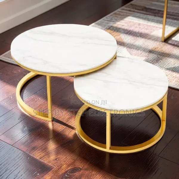 Living Space Marble Nesting Coffee Table Set With Gold Metal Frame