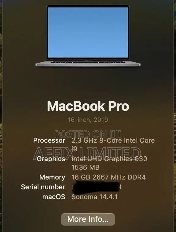 Laptop Apple MacBook Pro 2019 16GB Intel Core i9 SSD 1T