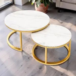 Golden Base Marble Nesting Coffee Table Set With Gold Metal Frame