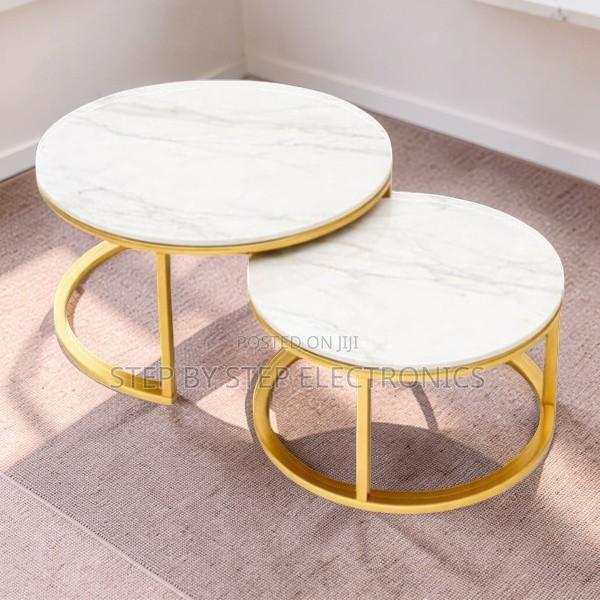 Golden Base Marble Nesting Coffee Table Set With Gold Metal Frame - thumbnail 2