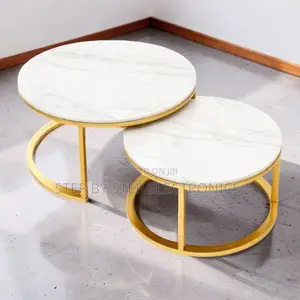 Gold Metal Frame Strong Construction Marble Nesting Coffee Table Set