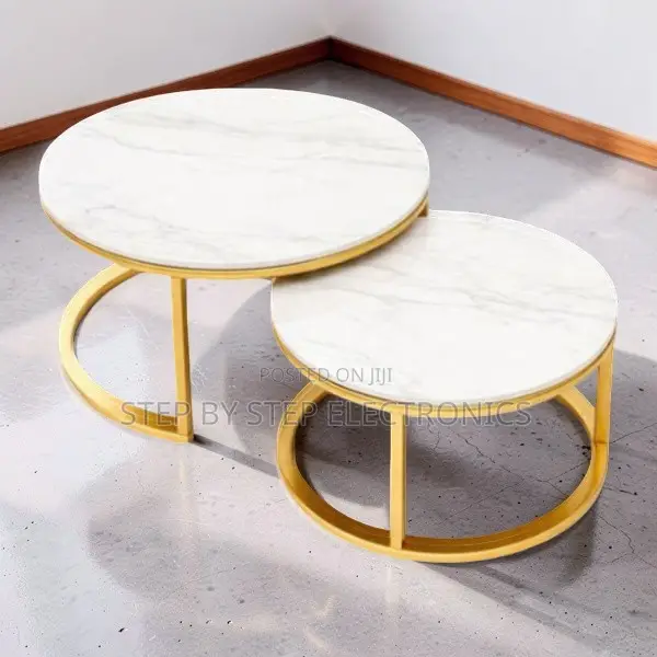 Gold Metal Frame Strong Construction Marble Nesting Coffee Table Set