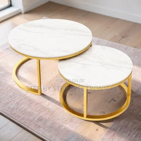 Gold Metal Frame Strong Construction Marble Nesting Coffee Table Set