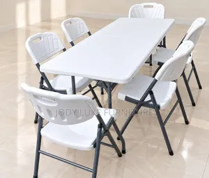 White Foldable 6 Seater Table With Chair