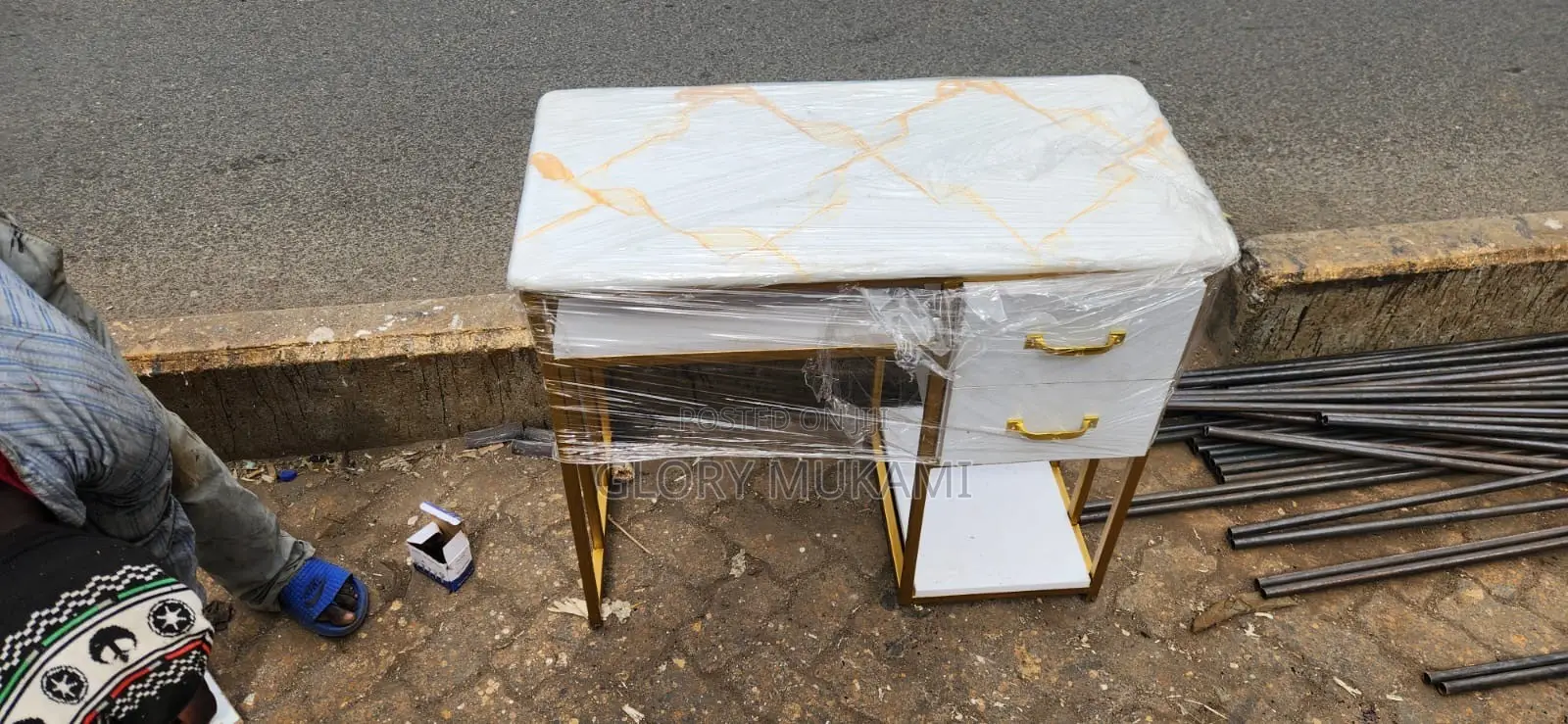 Manicure Table Marble Top and Drawers