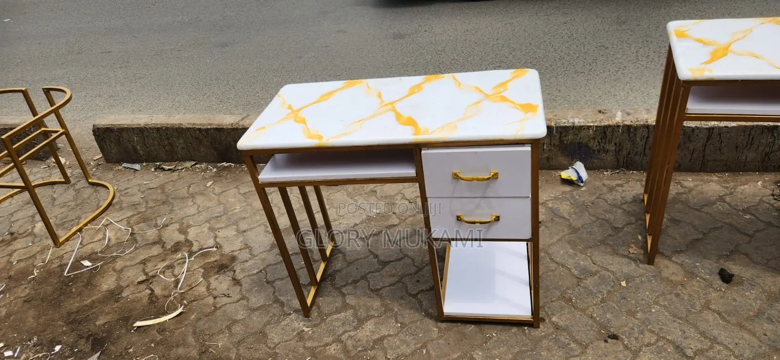 Manicure Table Marble Top and Drawers