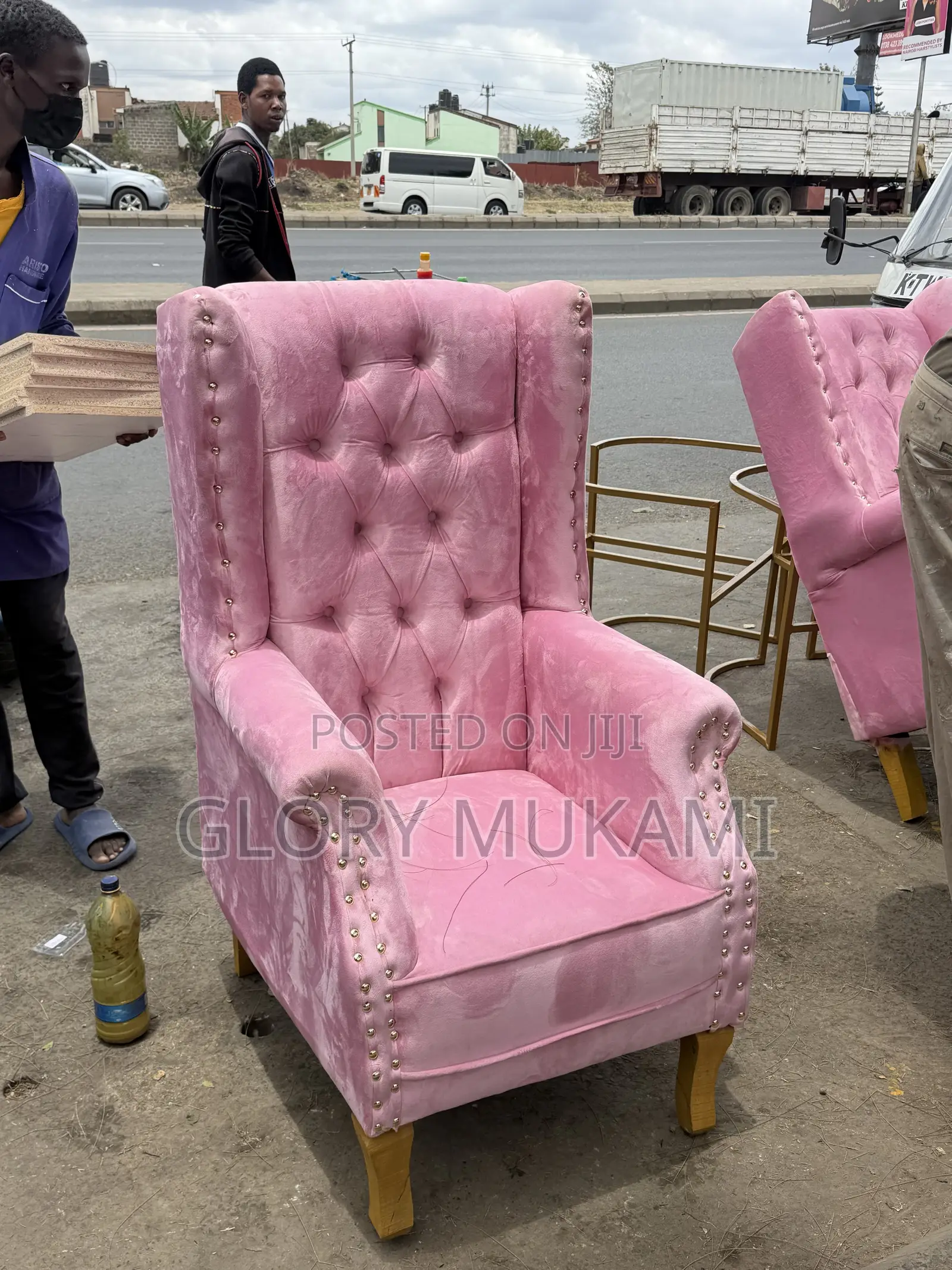 Pink Velvet King Size Pedicure Seat With Gold Frame