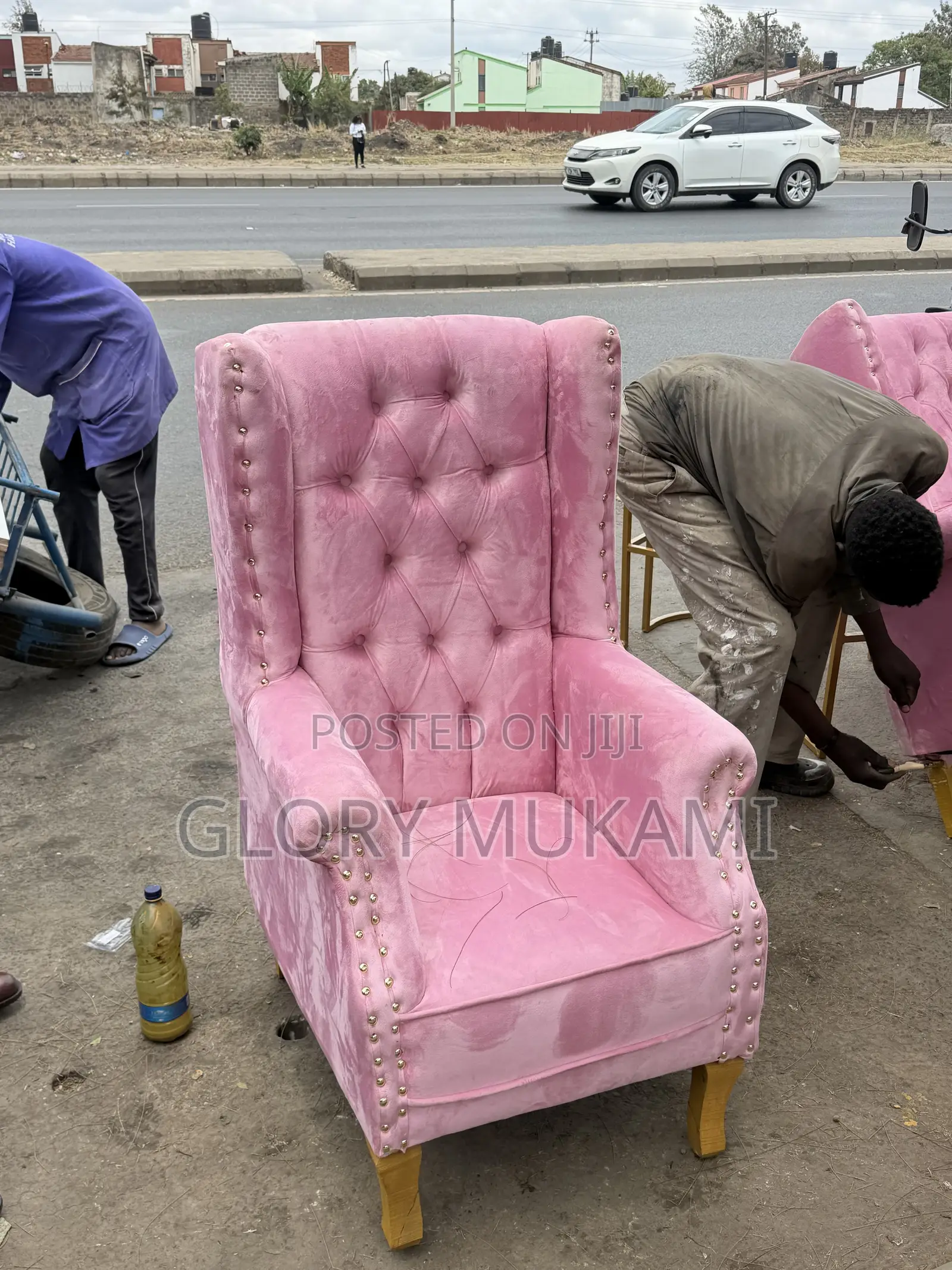 Pink Velvet King Size Pedicure Seat With Gold Frame