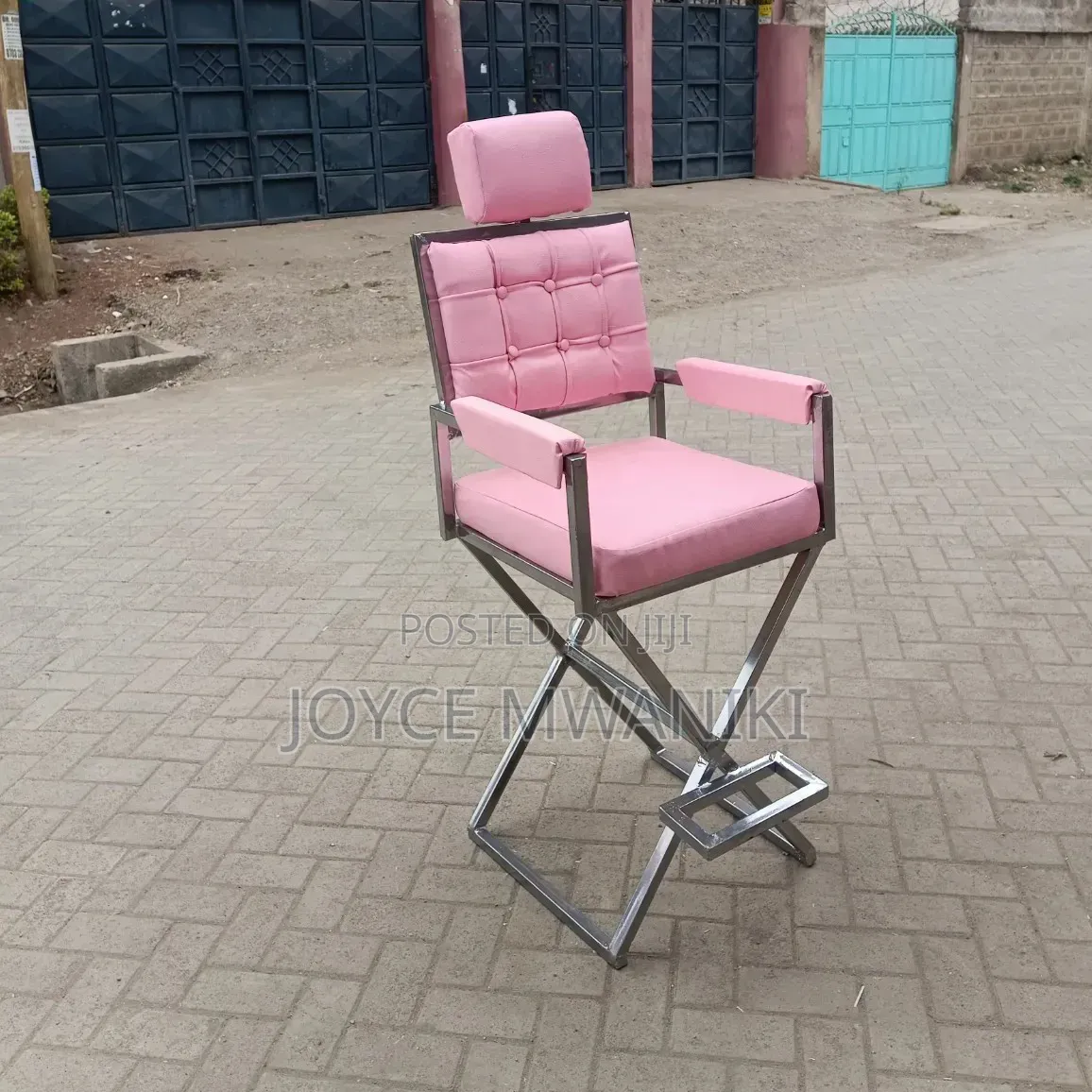 Makeup Chair, Pink With Coated Silver Frame 