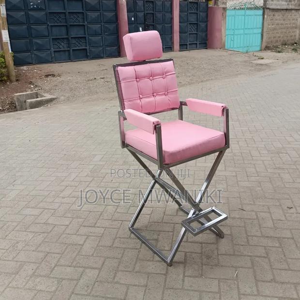 Makeup Chair, Pink With Coated Silver Frame - main view