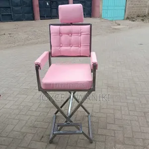 Makeup Chair, Pink With Coated Silver Frame 