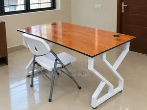 Modern Wooden Office Desk Table With White Metal Frame