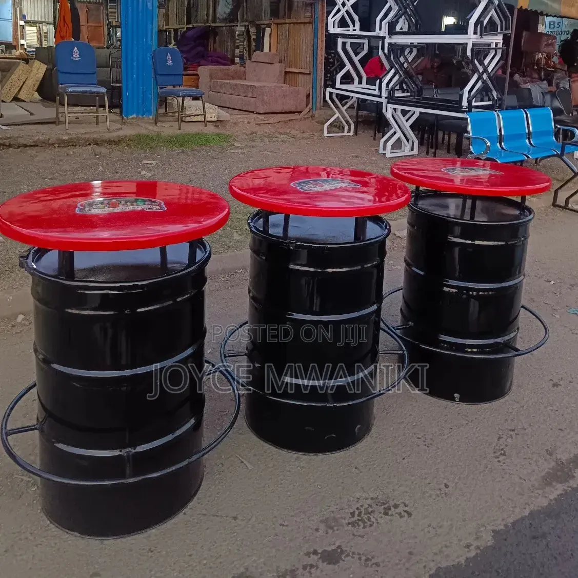 Custom Bar Drum Tables With Marble Tops