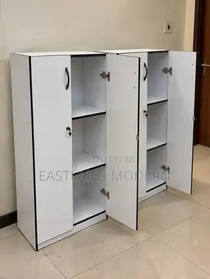 White Wooden Office Storage Cabinet With Lockable Doors