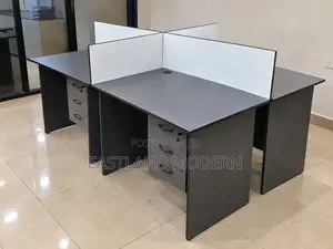 4 Way Office Workstation Desk With Drawers and Partitions