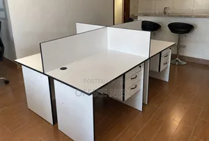 White Four-Person Office Workstation