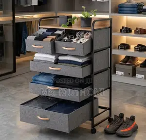Fabric 5-Drawer Storage Unit With Wheels Compact Organizer