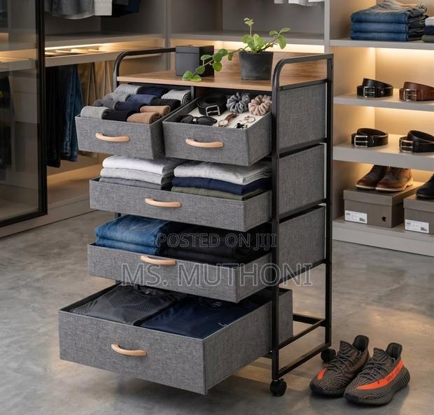 Fabric 5-Drawer Storage Unit With Wheels Compact Organizer - main view