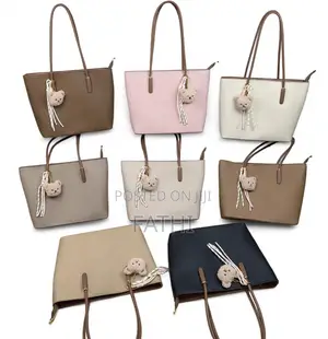 Fashion Tote Bag With Bear Charm - Large PU Leather - Eastleigh
