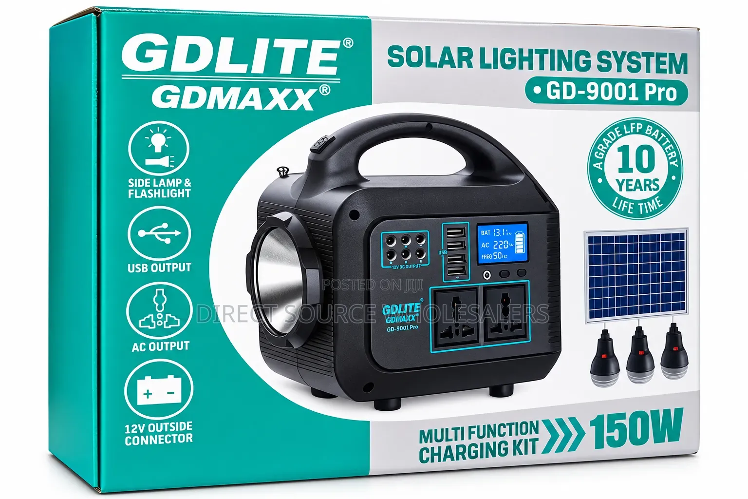 GDLITE GD-9001 Pro 150W Solar Lighting System With USB & AC Output