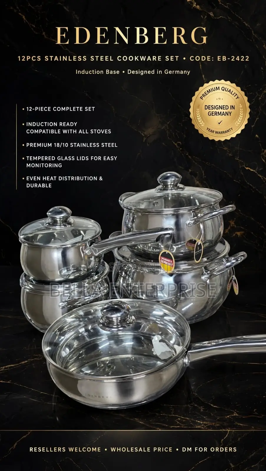 EDENBERG Stainless Cookware Set 12PCS